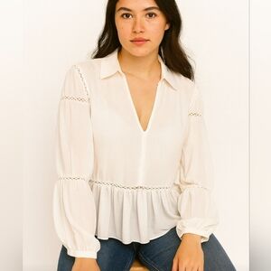 The Coverii White Boho Flowy Blouse